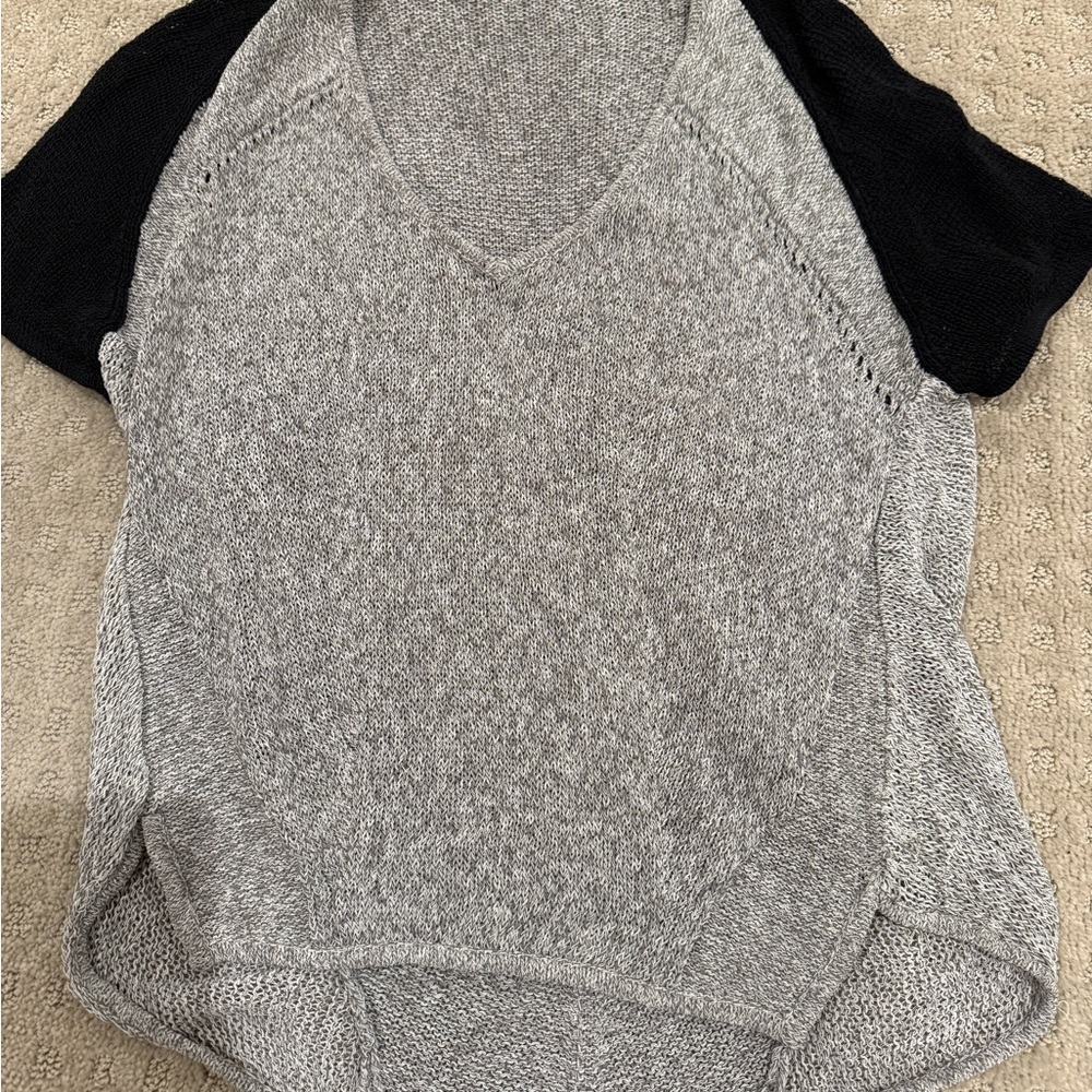 Helmut Lang Gray and Black Knit V-Neck Top